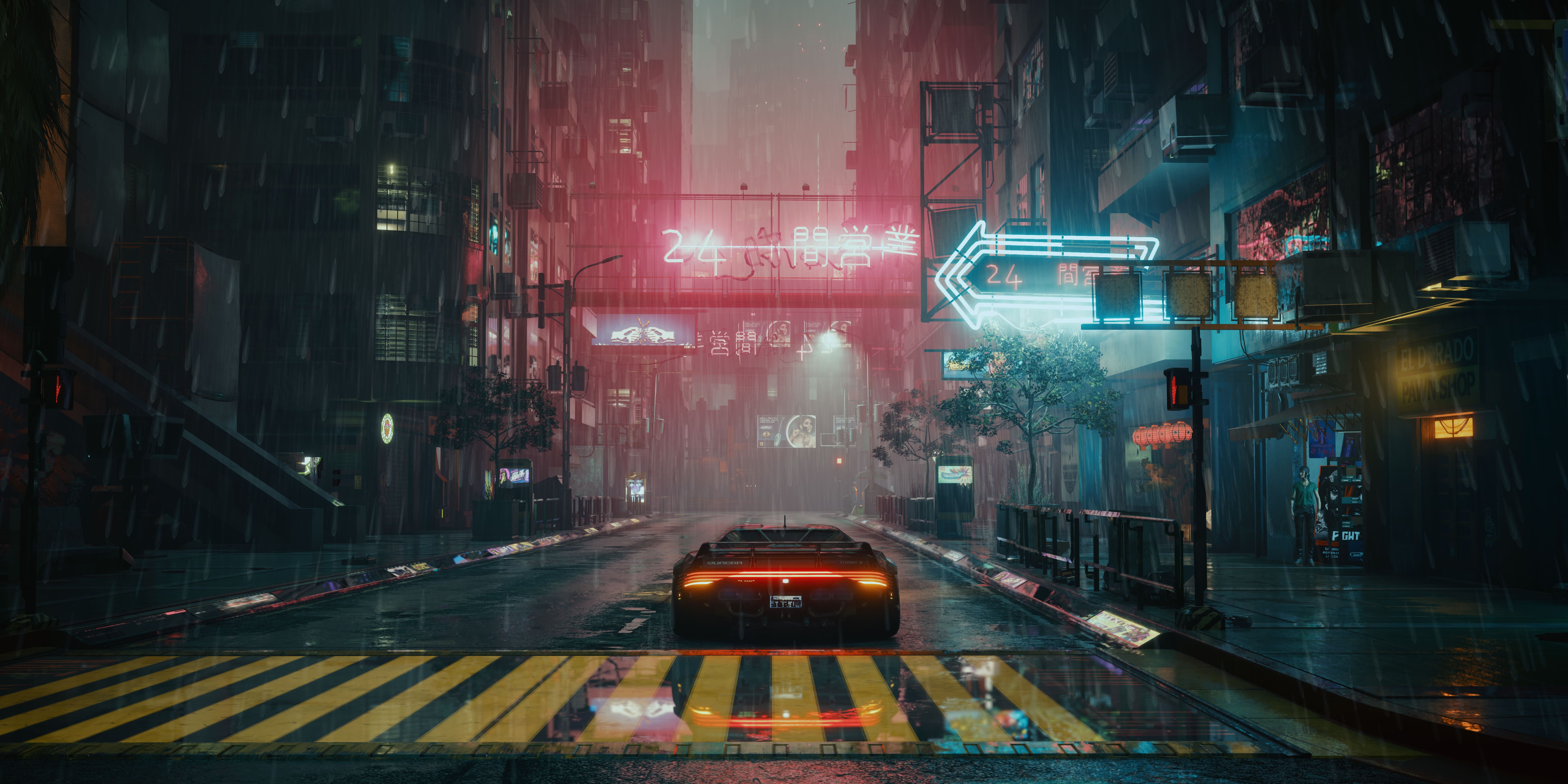 Un des coins de night city, la ville où se déroule Cyberpunk 2077