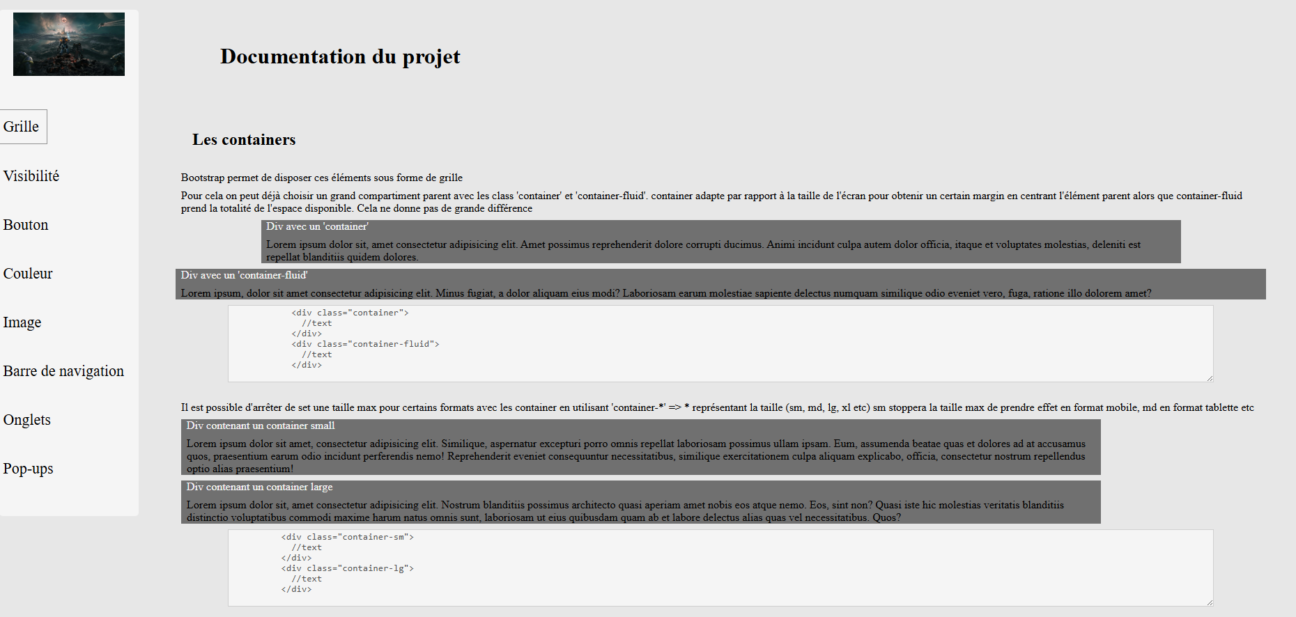 Image de la gestion des grilles avec le projet Bootstrap