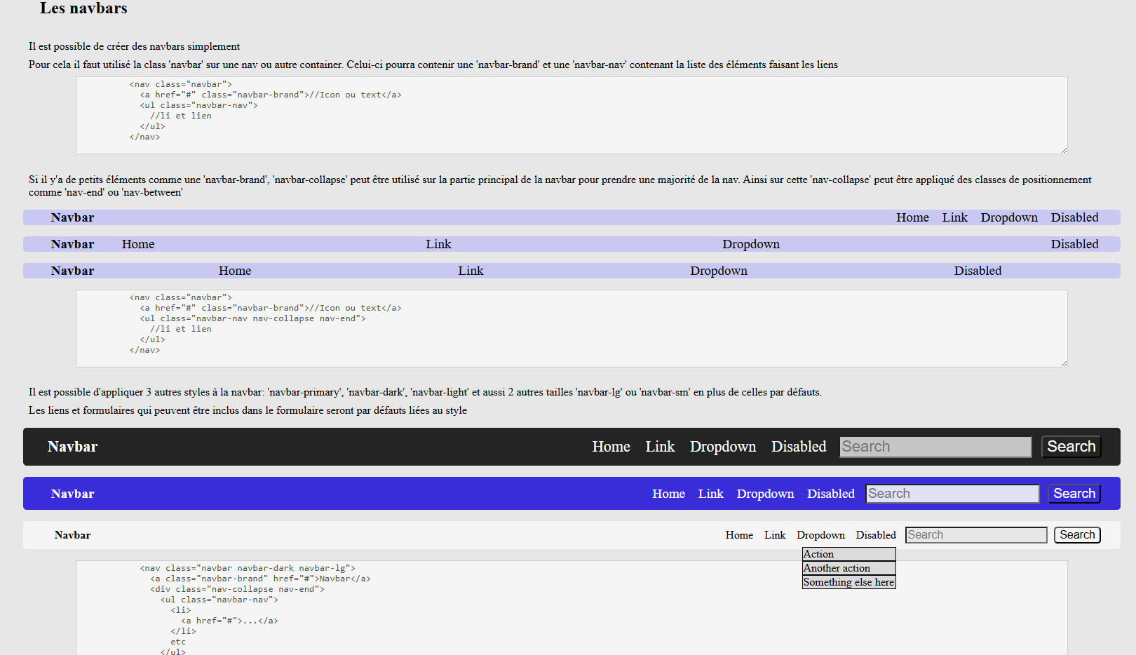 Image de la gestion de navbar avec le projet Bootstrap