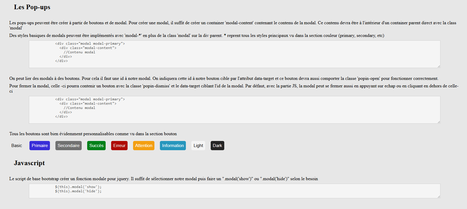 Image de la gestion de popup avec le projet Bootstrap