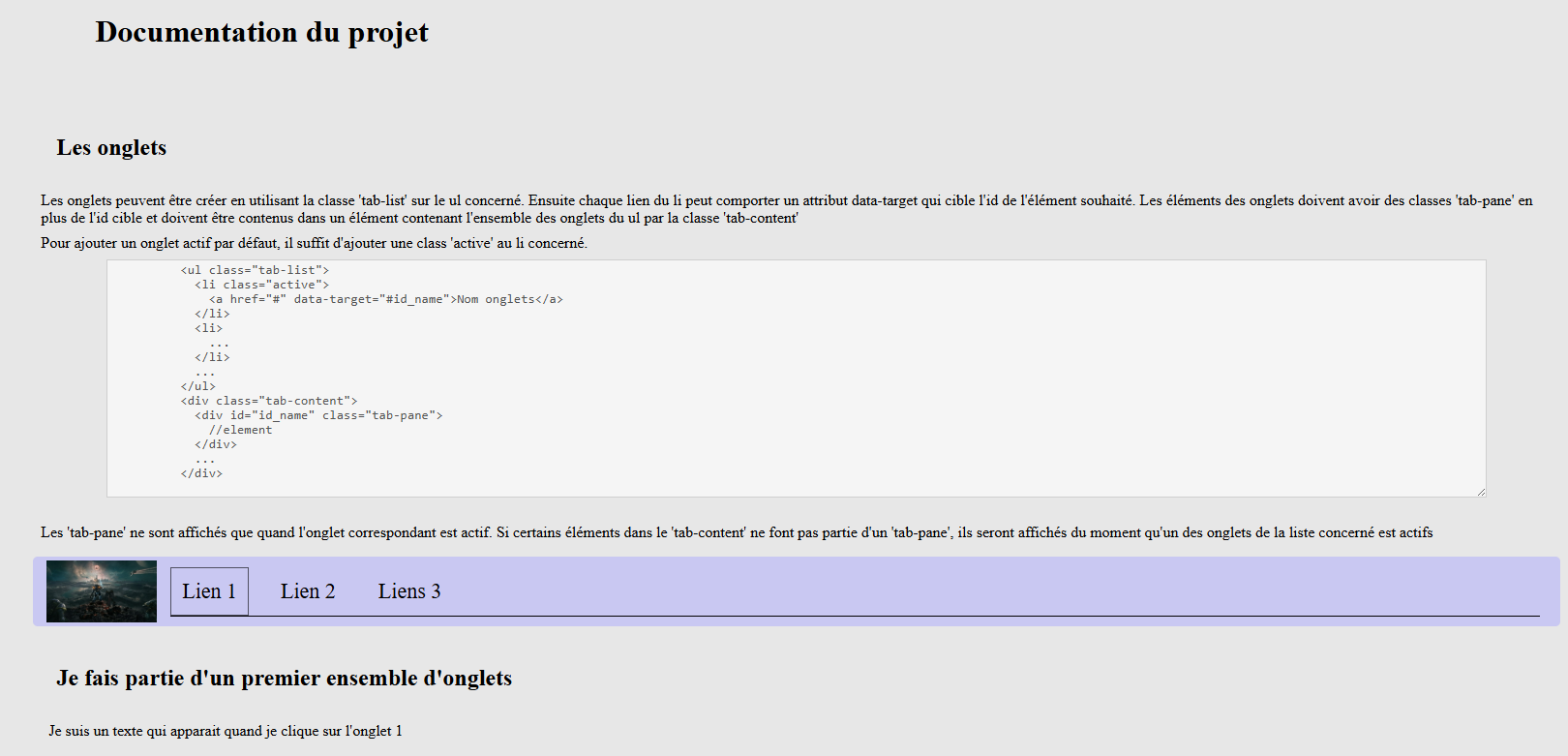 Image de la gestion d'onglets avec le projet Bootstrap
