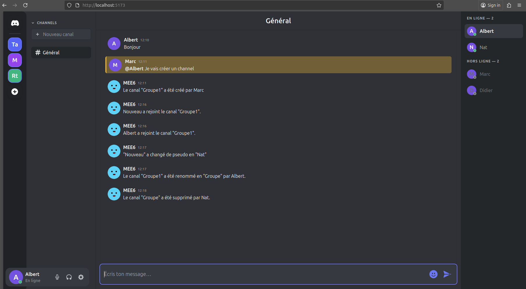 Image du project de chat écrit en temps réel