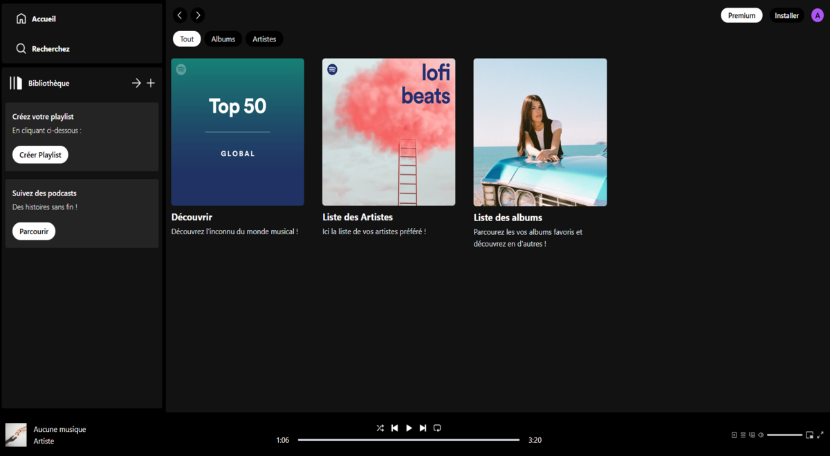 Image du project de création de spotify avec une database