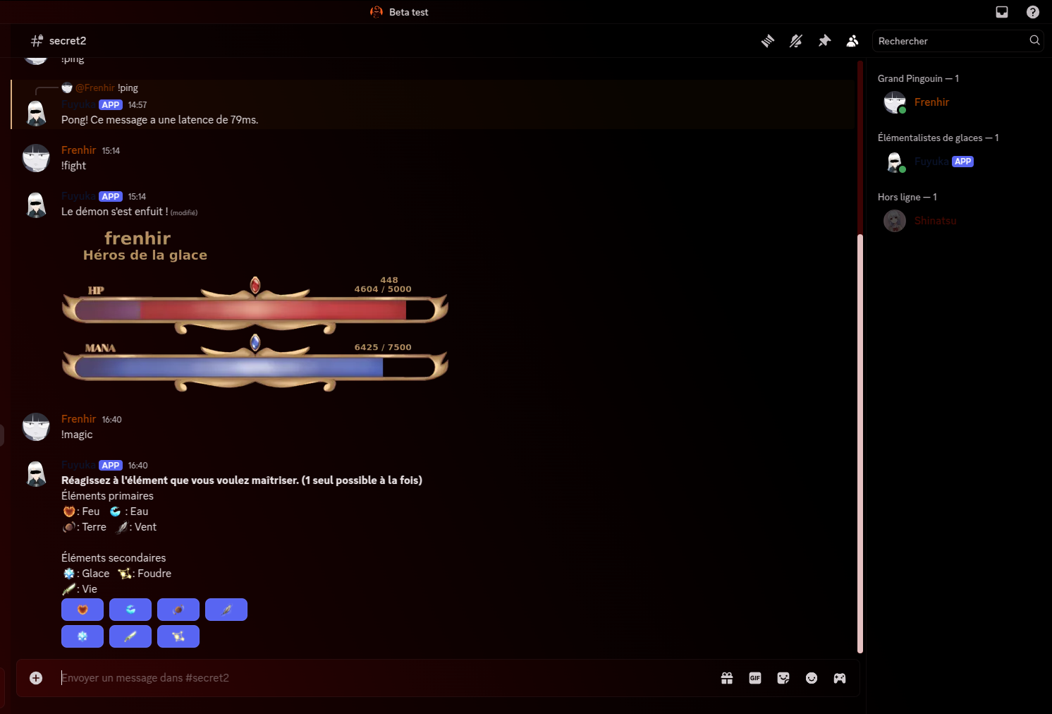 Liste des magies disponibles