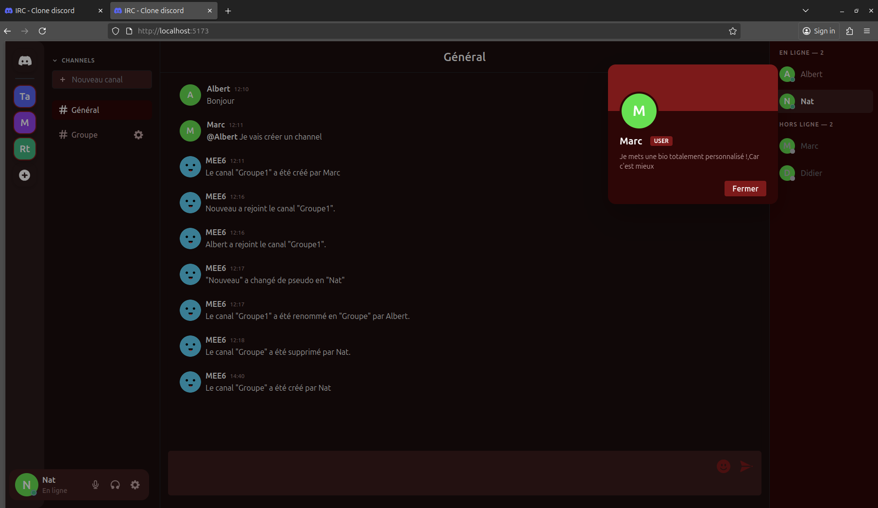 Liste utilisateur avec affichage bio